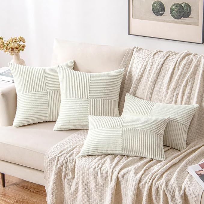 MIULEE White Decorative Throw Pillow Covers 20x20 Inch for Couch Bed Sofa Pack of 2 Boho Farmhouse Throw Pillows Soft Cross Corduroy Patchwork Textured Cushion Cases