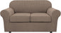 H.VERSAILTEX 3 Piece Stretch Sofa Covers for 2 Cushion Loveseat Couch Covers for Living Room Sofa Slipcovers (Base Cover Plus 2 Seat Cushion Covers) Jacquard Fabric (Medium Sofa, Macchiato)