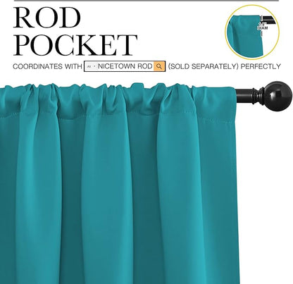 NICETOWN Peacock Blue Blackout Curtains Panels for Window, Thermal Insulated Rod Pocket Blackout Drapes/Draperies for Living Room (2 Panels, W34 x L63 inches)