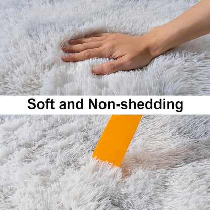 Ultra Soft Runner Rugs for Bedroom Hallways with Upgraded Non-Slip Rubber Backing & Thick Memory Sponge, 2x8 Feet Fluffy Shag Throw Area Rug for Bedside Dorm Tie-dye Light Grey