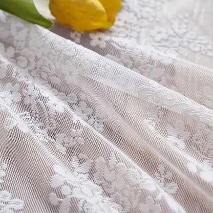 YJ YANJUN Vintage Lace Curtains 36 inch Length Country White Cafe Kitchen Sheer Short Curtain Panels for Bathroom - 2 Panels 26 x 36 Inch Light Filtering