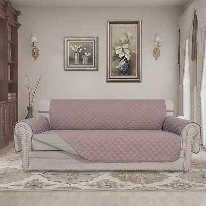 Easy-Going Reversible Oversized Couch Cover for 3 Cushion Couch Sofa Cover for Dogs Water Resistant Furniture Protector Cover with Foam Sticks for Pet (Oversized Sofa, Pink/Beige)