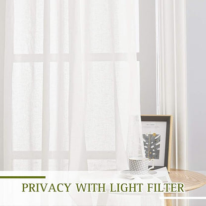 NICETOWN 45 inch Long Rich Linen Curtains Flax Texture, Grommet Top Rustic Drapes Half Window Semi Sheer with Light Filtering for Kitchen/Nursery/Cafe, Ivory, 104" Wide Total 2 Panels