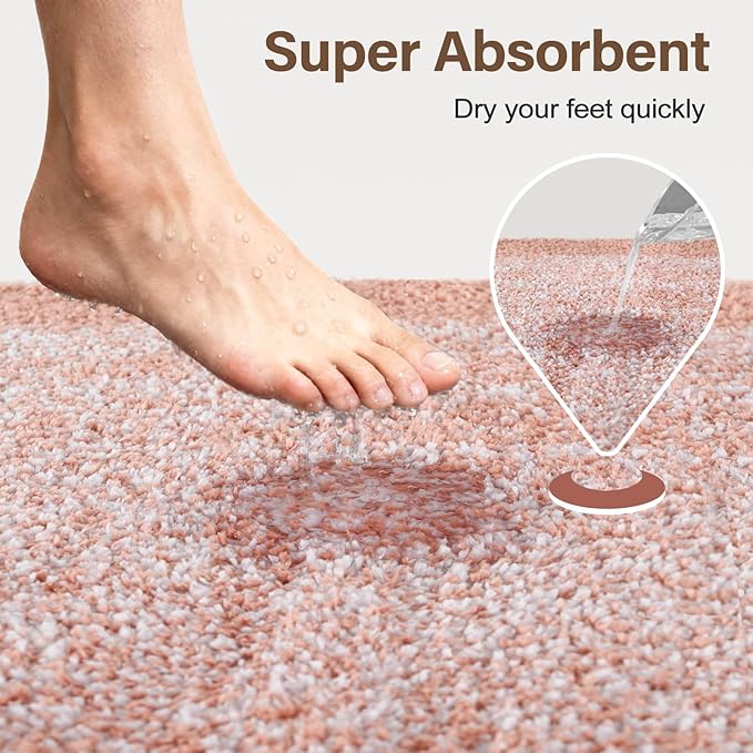 48x24 Long Bathroom Rugs Washable Non Slip, Pink Bath Mat for Bathroom Floor Tub, Soft Absorbent Quick Dry Mats for Shower, Bathtub,Home Decor