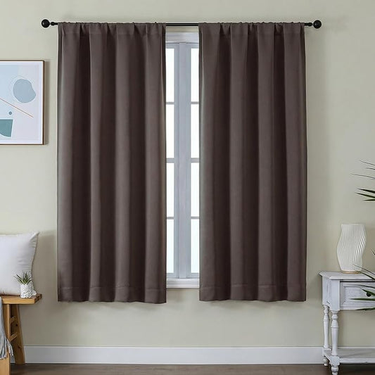 Simplebrand Ava Chocolate Blackout Curtains for Bedroom 63 Inch Length 2 Panels Set, Privacy Thermal Insulated Rod Pocket Door Window Curtains for Patio French Door Front Door, W40 x L63 Inch