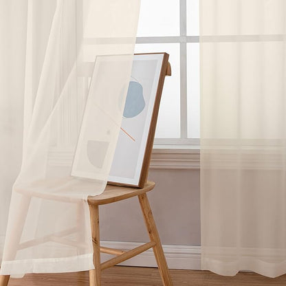 Chyhomenyc Cream Sheer Curtains 96 Inches Long - Light Filtering Solid Voile Window Panel Drapes for Bedroom, Elegant Soft Breathable Living Room Sheer Curtains, Each 42Wx96L Inch, 2 Panels