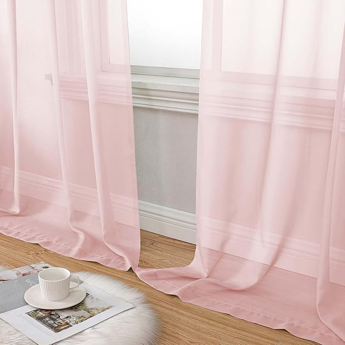 Blush Sheer Curtains for Bedroom Living Room 96 Inches Long 2 Panels, Modern Airy Soft Lightweight Rod Pocket Light Filtering Sheer Curtains Drapes, Blush, Each 42" Wx96 L Inch