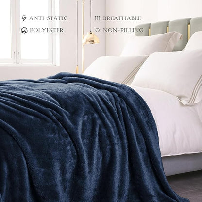 Exclusivo Mezcla Plush Fuzzy Fleece Bed Blanket Queen Size, Super Soft, Fluffy and Warm Blankets for Couch, Bed, All Season (Navy Blue, 90x90 inches)