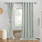 NICETOWN Flax Sage Green Linen Curtains for Room Divider, Grommet Top Thick Flax Semi Sheer Vertical Drapes Privacy Assured with Light Filtering for Sliding Glass Door, W68 x L96, 2 Pieces