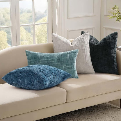 decorUhome Navy Blue Chenille Throw Pillow Covers 18x18 Set of 2 Textured Soft Cozy Slubby Couch Pillow Covers Modern Farmhouse Boho Decorative Pillow Cases for Bed Sofa Living Room