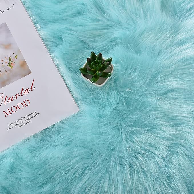 Latepis Blue Round Rugs 6ft Faux Sheepskin Fur Large Circle Rug for Living Room Bedroom Fluffy Plush Furry Rug Home Décor