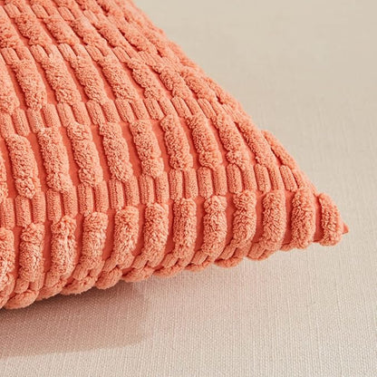 Fancy Homi 4 Packs Boho Coral Decorative Throw Pillow Covers 18x18 Inch for Living Room Couch Bed Sofa, Rustic Modern Farmhouse Home Decor, Soft Plush Corduroy Cute Square Peach Cushion Case 45x45 cm