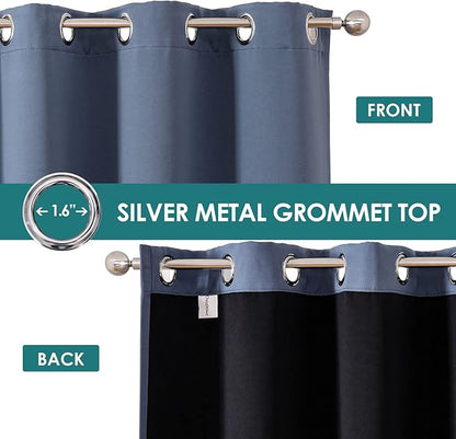 ChrisDowa 100% Blackout Curtains for Bedroom with Black Liner, 2 Thick Layers Total Blackout Thermal Insulated Grommet Window Curtains 2 Panels Set (Stone Blue, 42 x 63 Inch)
