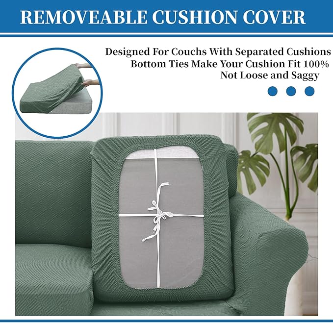 XINEAGE New 4 Pieces Extra Large Couch Covers for 3 Cushion Sofa Super Stretch Sofa Cover for 3 Large Seat Cushion Universal Slip Cover for Living Room (Pea Green), 91"-110"(3 Cushions)