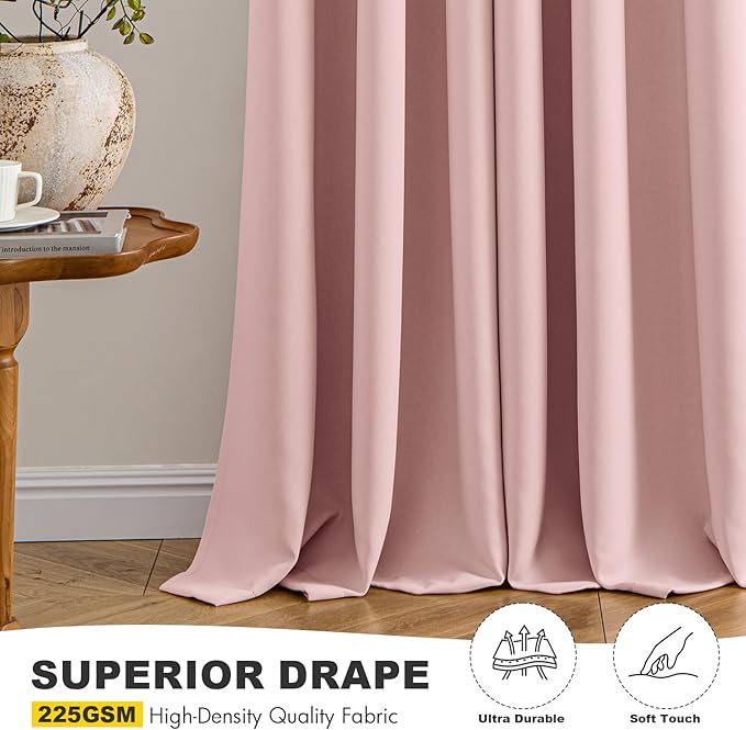 MIULEE Baby Pink Blackout Curtains for Bedroom Living Room 40 Inches Long 2 Panels, Thermal Insulated Room Darkening Drapes Solid Grommet Noise Reduction Light Blocking Window Treatments 40x40 Inch