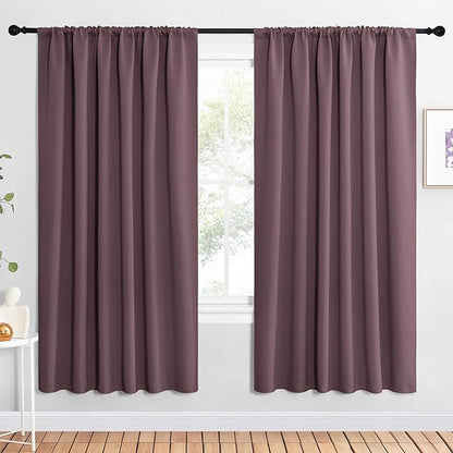 NICETOWN 2 Panels Blackout Curtains, Rod Pocket Window Curtains Room Darkning Drapes for Bedroom/Living Room, Thermal Insulated Solid Draperies for Home Office/Study, 62 by 72-Inch, Dry Rose