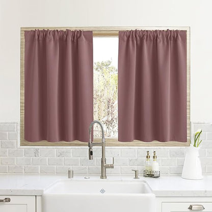RYB HOME Cafe Blackout Curtains 24 inch Length, RV Curtains for Camper Windows, Mini Short Small Insulating Light UV Blocking Privacy Half Window Tiers, Width 42 by Length 24, Dusty Rose, 2 Panels