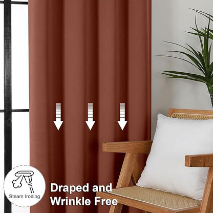 Simplebrand Ava Terracotta Blackout Curtains for Bedroom 90 Inches Long 2 Panels Set, Solid Privacy Energy Saving Living Room Window Treatment Curtains Blackout Drapes, W40 x L90 Inch, Terracotta