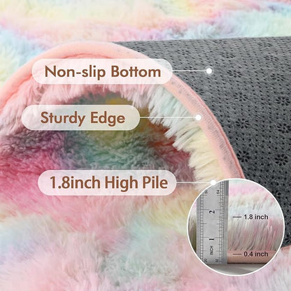 4x6 Ft Shag Kids Colorful Rugs for Bedroom, Ultra Soft Fluffy Furry Area Rugs for Nursery Living Room Indoor Floor, Aesthetic Carpet Home Decor (Rainbow)