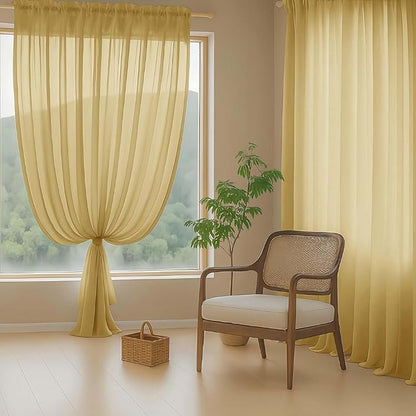 Gold Sheer Curtains for Window 72 inches Long 2 Panels Set, Soft Airy Modern Light Filtering Sheer Curtains for Living Room Bedroom, Dual Rod Pocket Solid Window Drapes, 2x42Wx72L inches