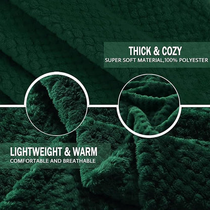Exclusivo Mezcla Fleece Throw Blanket Extra Large, Super Soft and Warm Blankets for Couch, Sofa and Bed Waffle Textured, Cozy, Fuzzy and Lightweight (Forest Green, 50x70 Inches)