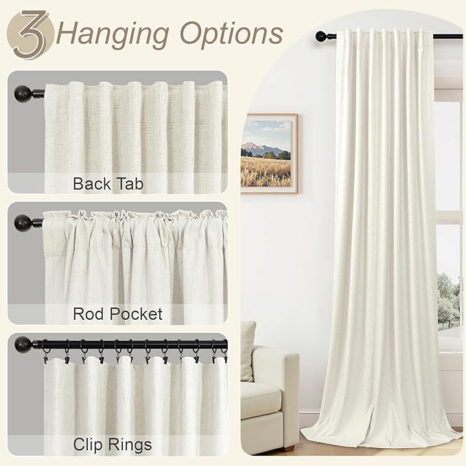Small Blackout Curtains 54 Inch Length Linen Textured Short Black Out Curtains Room Darkening Curtain for Bedroom Thermal Insulated Cafe Drape for 52-56 Inch Bay Window Back Tab Rod Pocket Cream Ivory