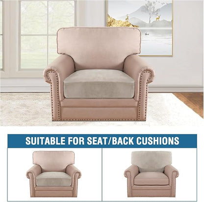 H.VERSAILTEX Velvet Stretch Couch Cushion Cover Plush Cushion Slipcover for Chair Cushion Furniture Protector Seat Cushion Sofa Cover (1 Piece Armchair Cushion Covers, Oatmeal)