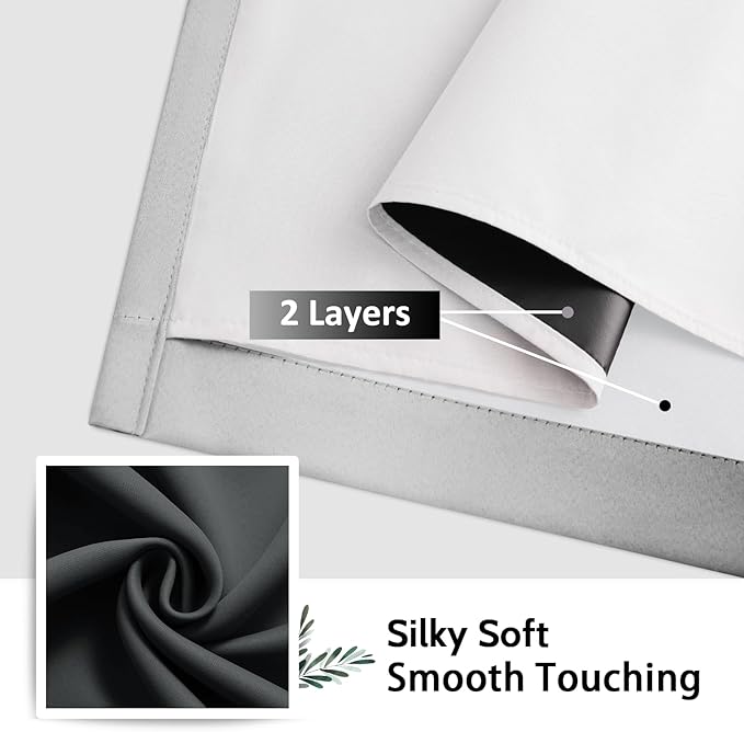 SimpleHome Ombre 100% Blackout Curtains for Bedroom 63 Inches Long, Black with White Liner Room Darkening Thermal Insulated Grommet Curtain/Drapes for Living Room,2 Panels Set