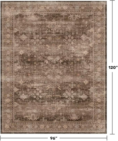 Hazo Haus Boho Taupe Brown Living Room Rug 8x10 - Modern Vintage Traditional Eclectic Oriental Neutral, Washable Low Pile Non-Slip Extra Large Area Rugs for Dining Under Table Bedroom Lounge