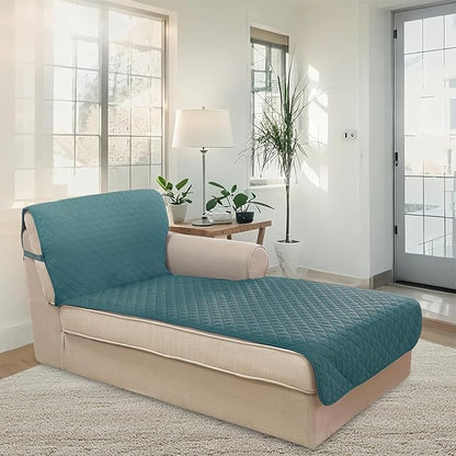 U-NICE HOME Sectional Couch Cover for Dogs Pets Chaise Lounge Reversible Sofa Cover Furniture Protector with Elastic Adjustable Strap, Blue/Beige