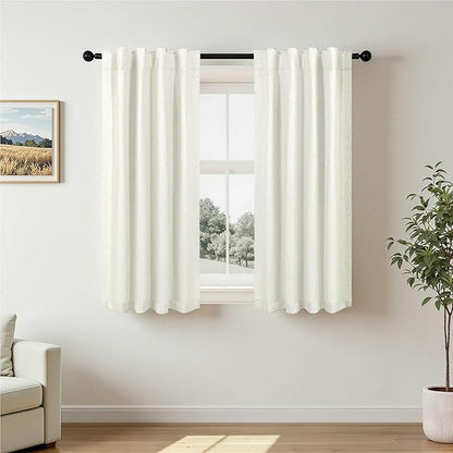 Pitalk Textured Linen Blackout Curtains 45 Inches Long 2 Panels Bathroom Window Curtain Short for Bedroom Kitchen Cafe Privacy Decorative Boho Farmhouse Thermal Insulated 36 x 45 Length Cream Ivory
