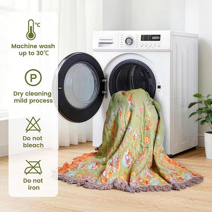 MSGKV Boho Throw Blanket 90"x108" Floral 100% Cotton Blanket with Flower and Butterfly for Bed Spring Breathable Lightweight Farmhouse King Blankets Home Decor Muslin