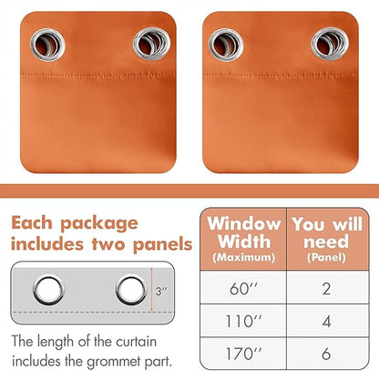 MIULEE 96" Long Room Darkening Curtains Thermal Insulated Drapes Solid Window Treatment Set Grommet Top Light Blocking Blackout Curtain for Fall Living Room/Bedroom 2 Panels Orange