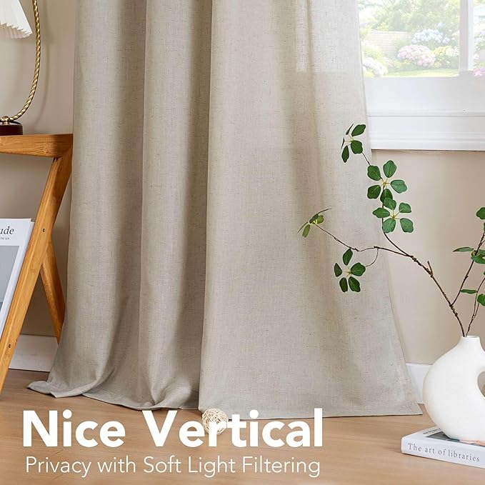 H.VERSAILTEX Living Room Linen Curtains Semi Sheer Curtains Nickel Grommet Curtain Energy Saving Light Filtering Window Treatments Panels for Bedroom, Oatmeal, 2 Panels, 52 x 108 - Inch