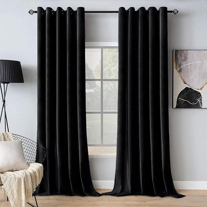 MIULEE Velvet Curtains Black Elegant Grommet Thermal Insulated Soundproof Room Darkening Curtain/Drapes for Classical Living Room Bedroom Halloween Decor 66 x 84 Inch Set of 2