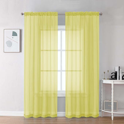 Chyhomenyc Sheer Lemon Curtains 90 inches Long 2 Panels, Light Filtering Soft Airy Solid Elegant Voile Window Treatment Drapes for Bedroom Living Room, 42Wx90L Inches