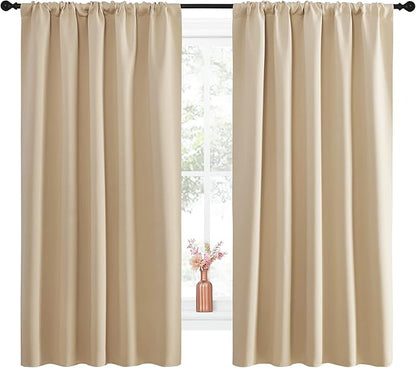 NICETOWN Room Darkening Curtains for Bedroom - Home Decoration Privacy Protection Thermal Insulated Solid Drapes/Draperies for Kitchen Window (Biscotti Beige, Set of 2, 52 x 63 inches)