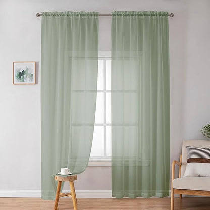 Simplebrand Sheer Curtains 72 Inches Long 2 Panels for Living Room, Dual Rod Pockets Airy Window Treatments Voile Curtains Sheer Panels Lightweight for Front Back Patio Glass Door, Sage, 42" Width
