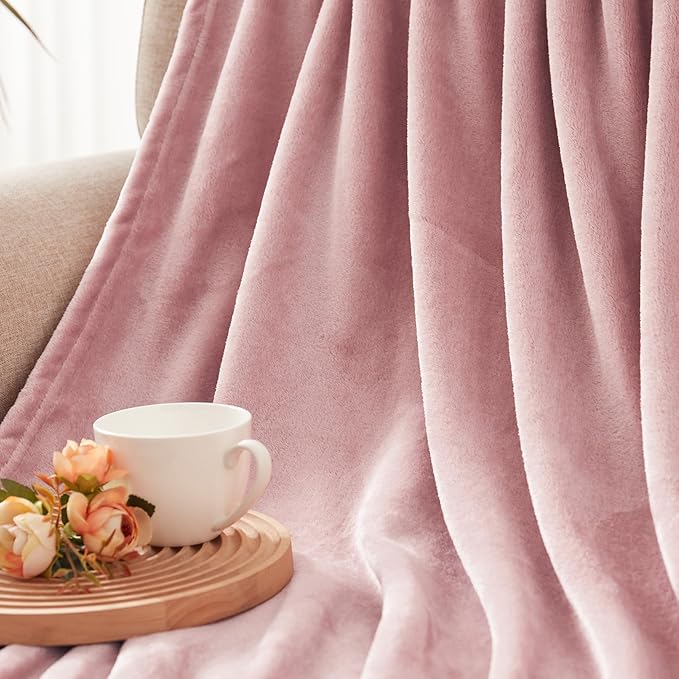 Exclusivo Mezcla Fleece Blanket Twin Size for Bed, Super Soft and Warm, All Season, Cozy, Plush, Lightweight, 90x66 Inches, Dusty Pink
