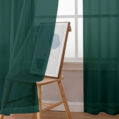 Simplebrand Hunter Green Sheer Curtains 72 Inches Long 2 Panels for Living Room, Rod Pockets Airy Window Treatments Voile Sheer Curtains Panels Lightweight for Front Back Patio Glass Door, 42" Width