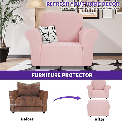ZNSAYOTX Chair Cover with Arms (30"-47"), New Striped Sofa Chair Covers for Living Room, Dogs Pet Friendly Anti-Slip Chair Protector Spandex Armchair Slipcovers (Rose, Chair)
