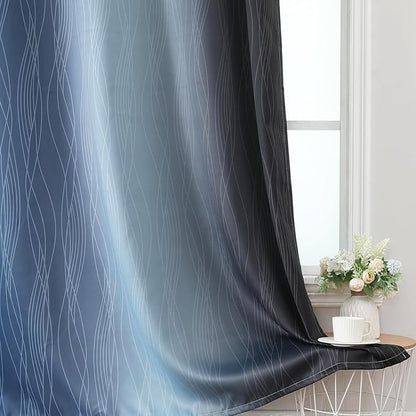 Estelar Textiler Black and Navy Blue Blackout Curtains for Sliding Door, Thermal Insulated Ombre Drapes 108 Inches Long, Full Room Darkening Energy Saving Curtains for Living Room,52Wx108L,2 Panels