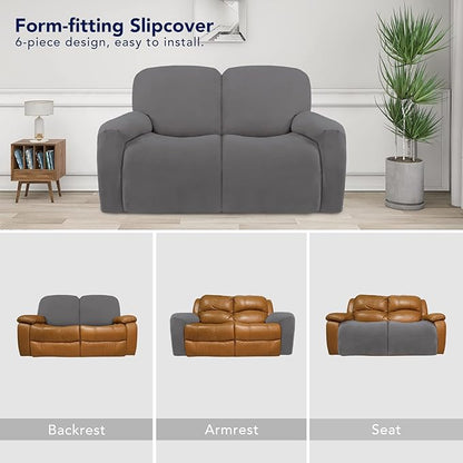 PureFit Super Stretch Loveseat Recliner Sofa Couch Cover with Pocket – 2 Seats Non Slip Soft Sofa Slipcover, Washable Reclining Furniture Protector for Pets (Recliner Loveseat, Light Gray)