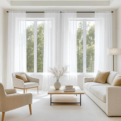 MIULEE White Sheer Curtains 90 Inches Long, 4 Panels Set, Light Filtering Rod Pocket Voile Drapes for Living Room and Bedroom, Airy Soft Fabric Window Treatments, 42 x 90 Inches