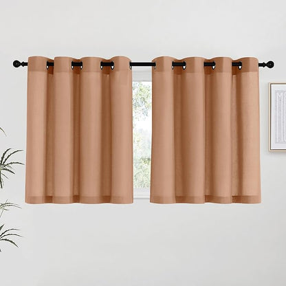 NICETOWN Burnt Orange Linen Kitchen Curtains 36 inch Length, Decorative Thick Flax Small Window Treatments Privacy Assured with Light Filtering for Bedroom/Bathroom, W55 x L36, 2 Panels