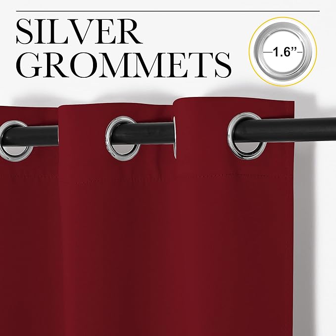 NICETOWN Christmas Burgundy Window Curtains Blackout Drapes, Thermal Insulated Solid Grommet Blackout Curtains/Draperies for Laundry Room (One Pair, 55 by 68-inch, Burgundy Red)