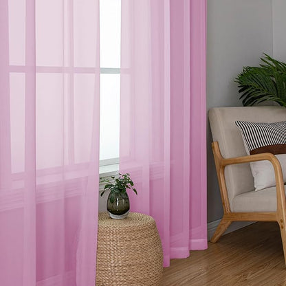 Lecloud Sheer Curtains 96 Inches Long 2 Panels, Light Pink Farmhouse Voile Curtain for Windows, Soft Airy Curtains for Living Room Bedroom Rod Pocket, Each Panel 42 X 96 Inch