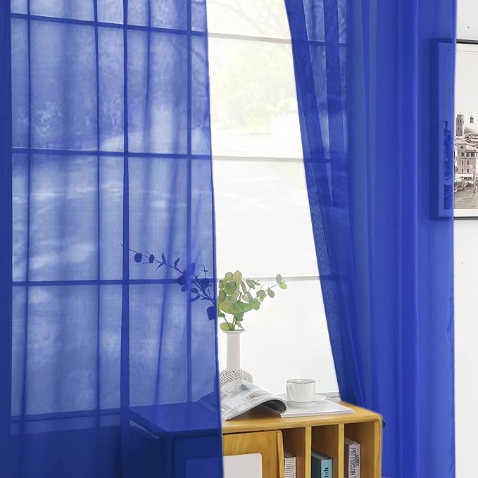 SpaceDresser Sheer Voile Window Treatment Rod Pocket Curtain Panels for Kitchen Bedroom Living Room Drapes Sunlight Filtering Privacy Semi Home Decor Assorted Colors Sizes (Sapphire, 52 W x 72 L)
