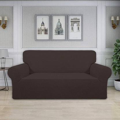 Easy-Going Stretch Oversized Loveseat Slipcover 1-Piece Sofa Cover Furniture Protector Couch Soft with Elastic Bottom for Kids Polyester Spandex Jacquard Fabric Small Checks Chocolate