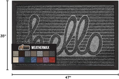 GORILLA GRIP 100% Waterproof All-Season WeatherMAX Doormat, 47x35, US Designed Natural Rubber, Stain and Fade Resistant, Low Profile Indoor Outdoor Door Mats, Easy Clean Patio Mat, Charcoal Hello